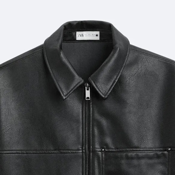 Zara Men’s Washed Faux Leather Shirt Jacket - Picture 3 of 11